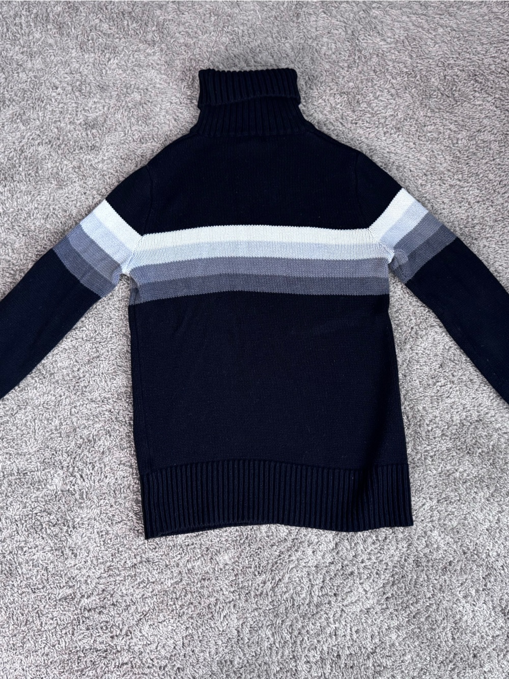 GAP Black Turtleneck Sweater with Gray and White Stripes
